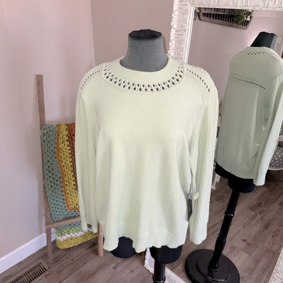 Cyrus • Light Green Crochet Trim Sweater - Picture 4 of 10